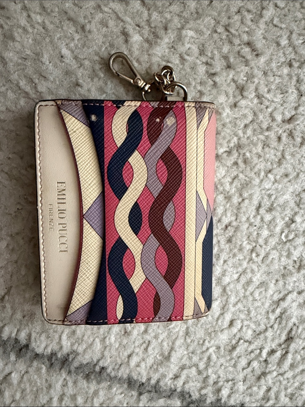 Emilio Pucci Multicolor Wavy-Print Card Holder with Key Clip